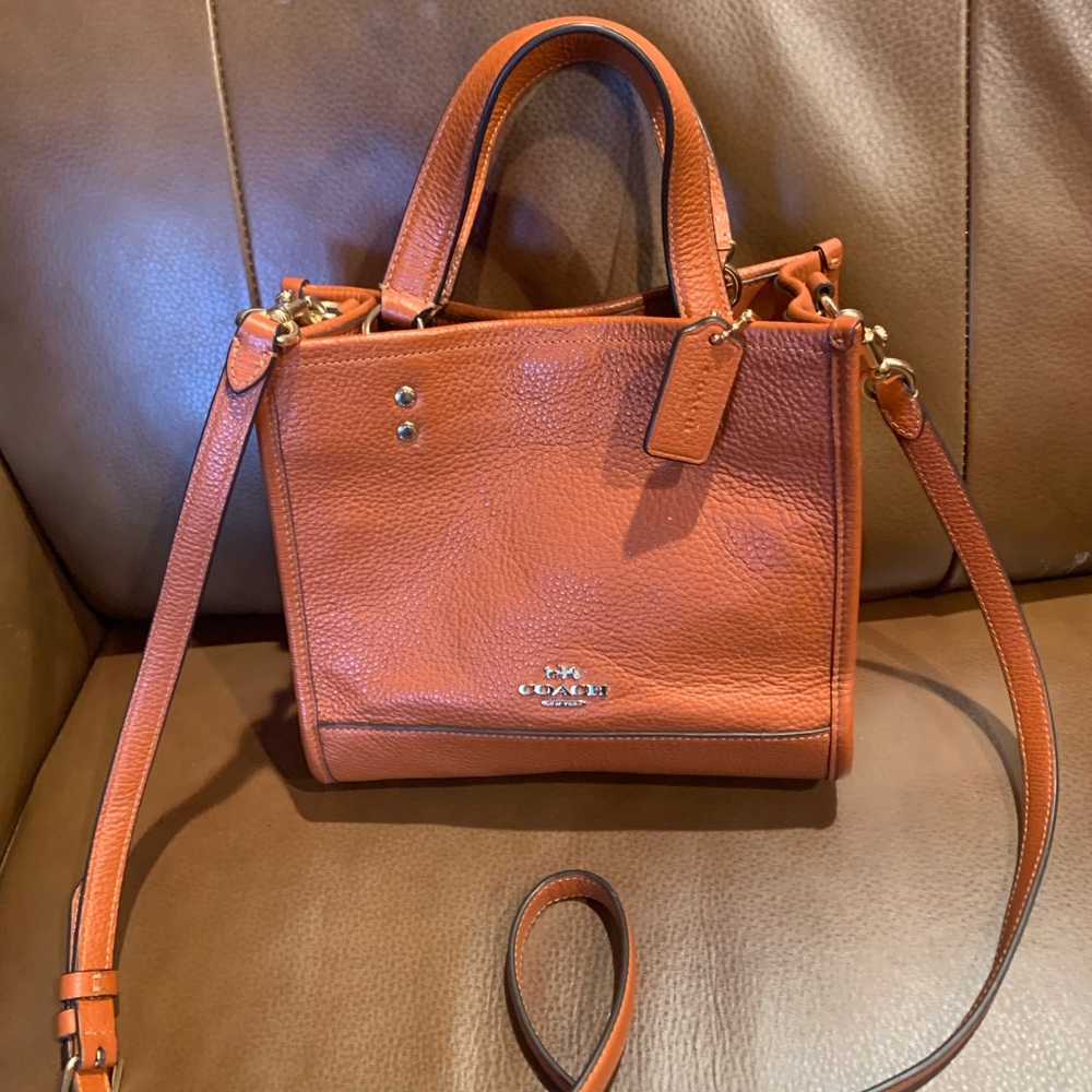🌼 CLASSY COACH PEB LTHR TOTE SATCHEL DEEP BRIGHT LIVELY SUNSET PUMPKINY